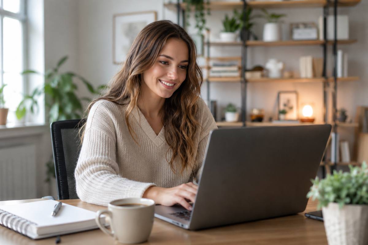 Beginner writing an honest affiliate product review on a laptop in a home office