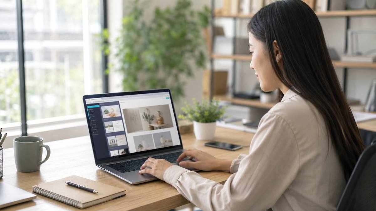 AI website builder for beginners: a person describing their idea while AI generates a complete website