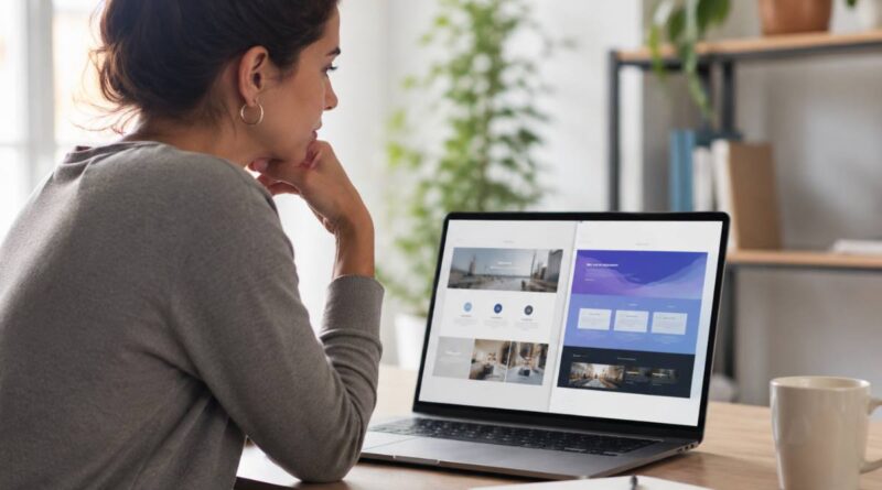 Deciding between an AI website builder vs WordPress on a laptop