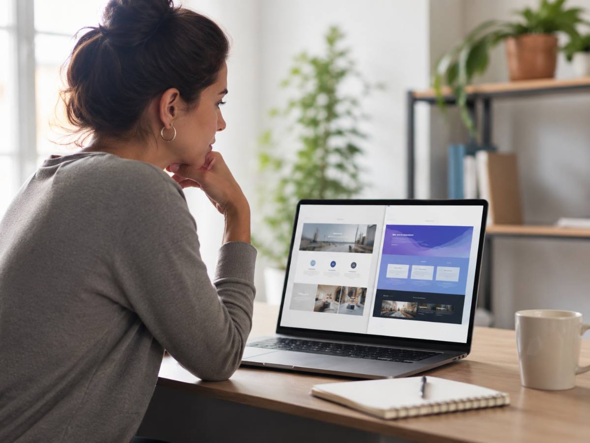 Deciding between an AI website builder vs WordPress on a laptop