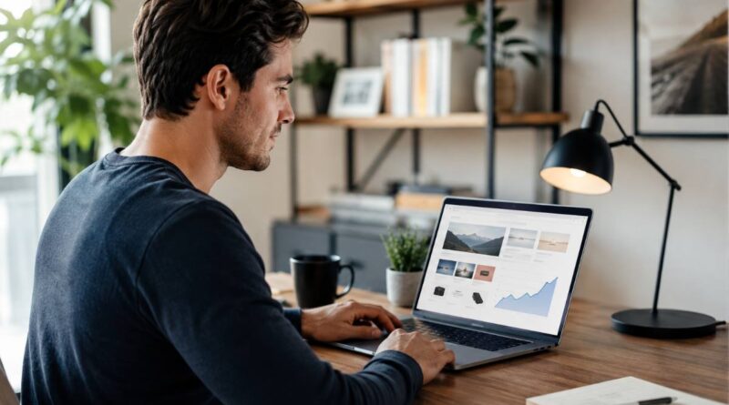Building an affiliate website with AI on a laptop showing rising earnings