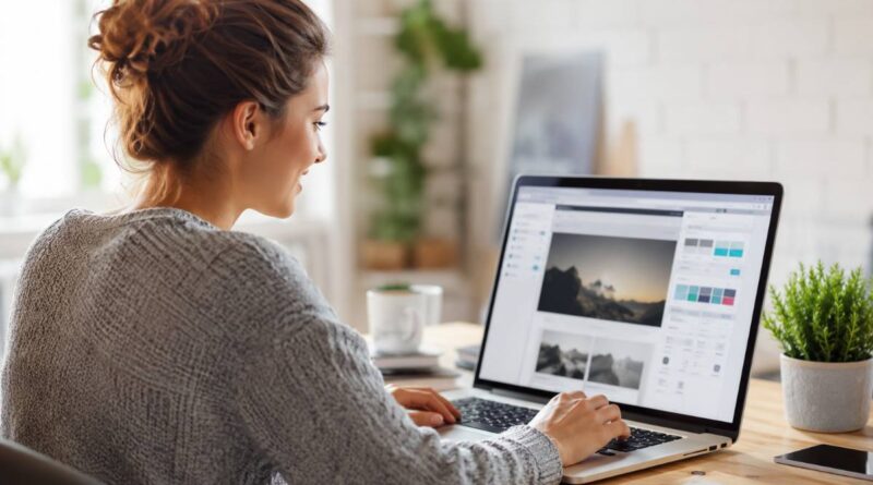 Designing a WordPress website with the Elementor page builder on a laptop
