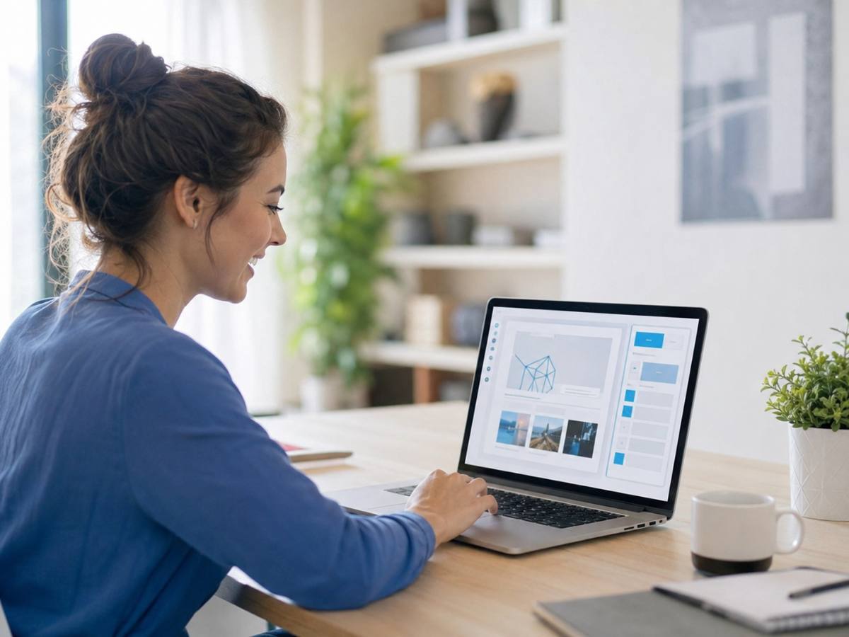 Using the Hostinger AI website builder to create a website on a laptop