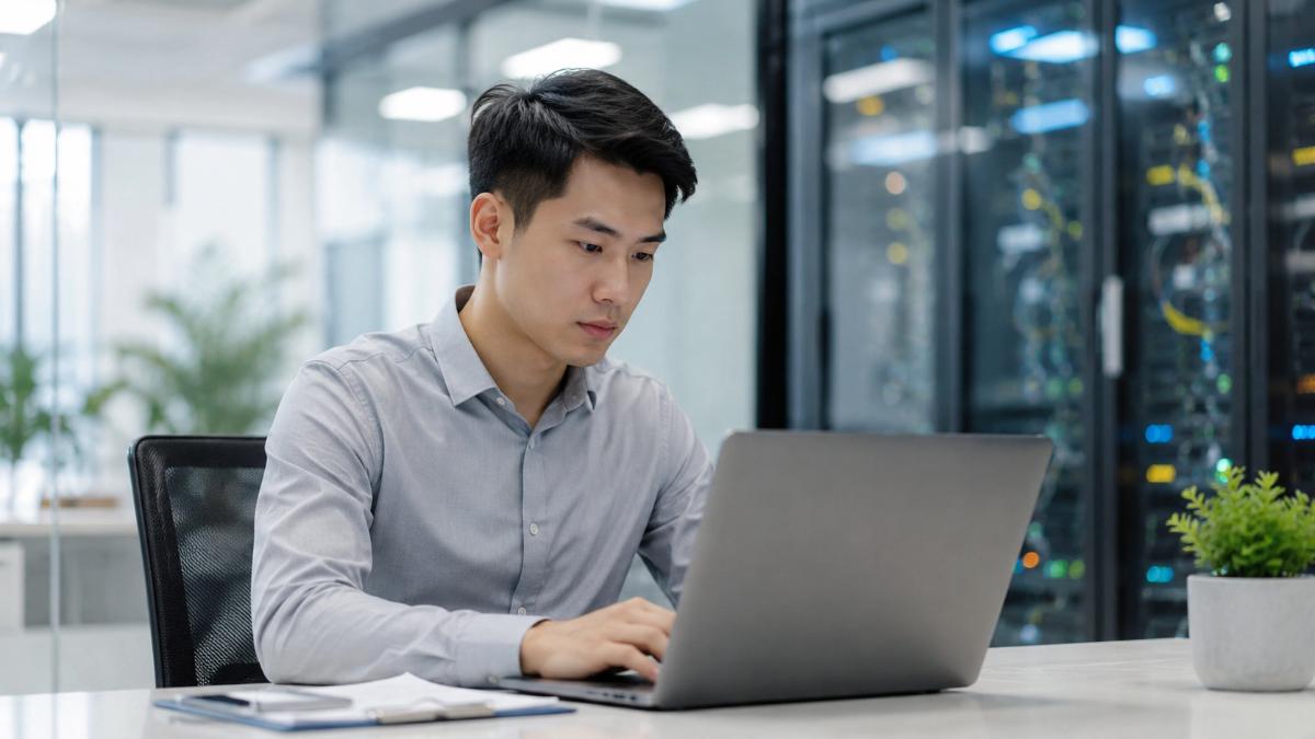 How web hosting works for beginners, with a laptop connected to a server and cloud