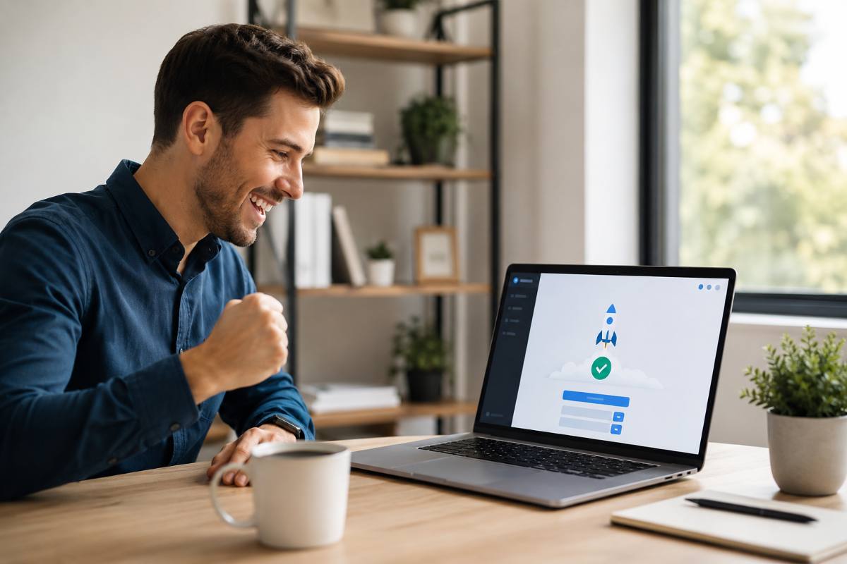 Launching a new website by clicking publish on a laptop