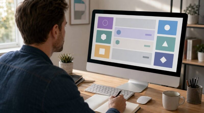 Man comparing the best WordPress SEO plugins on a monitor in a home office