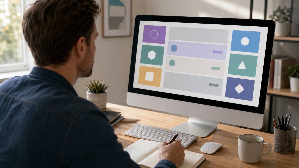 Man comparing the best WordPress SEO plugins on a monitor in a home office