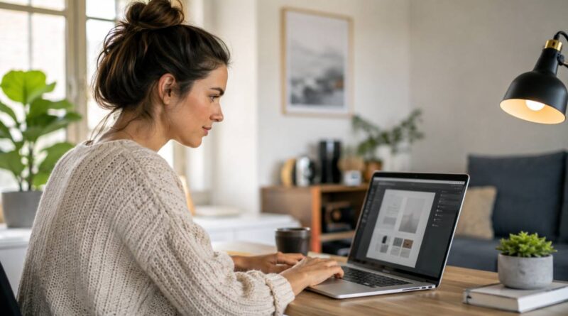 Blogger writing a Rank Math review while editing a WordPress post