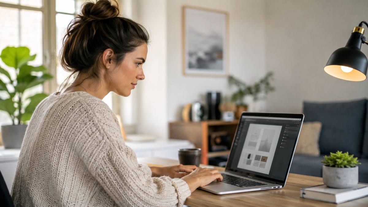Blogger writing a Rank Math review while editing a WordPress post