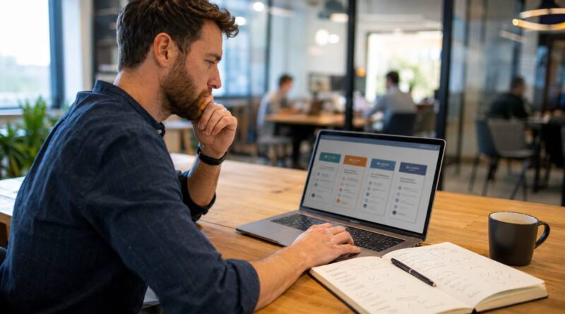 Entrepreneur reviewing best affiliate networks options on a laptop