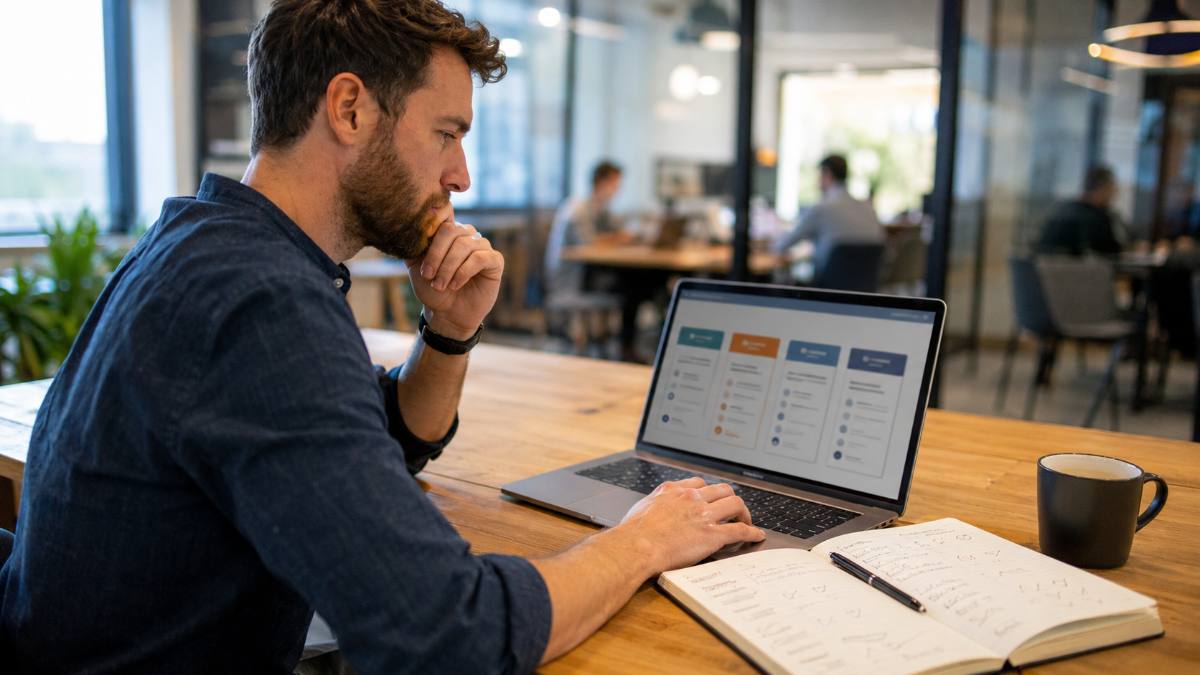 Entrepreneur reviewing best affiliate networks options on a laptop